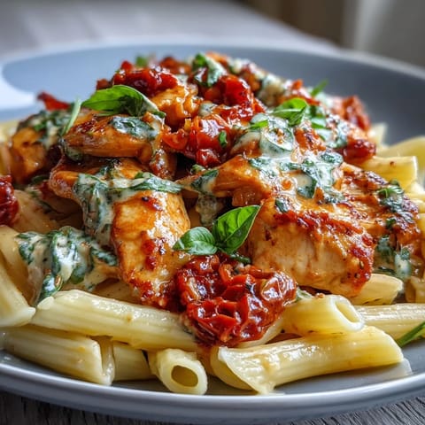 Creamy tomato basil chicken pasta, a rich and comforting Italian dish.