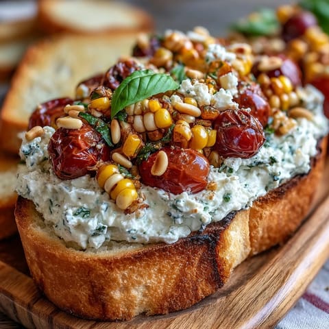 Sweet corn, juicy tomatoes top creamy butter board, perfect for parties.