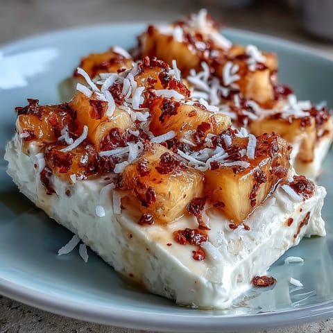 Creamy Pineapple Tajín Frozen Yogurt Bark studded with fruit chunks, perfect iced snack.