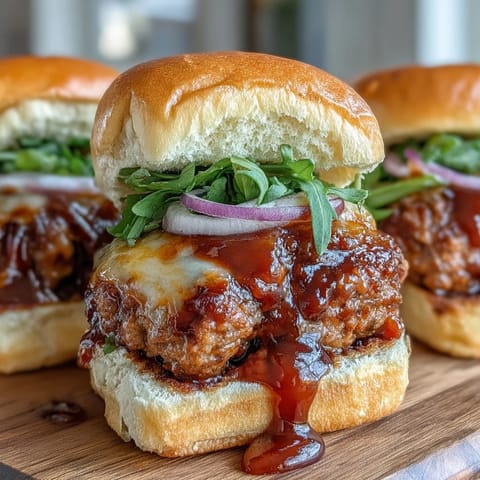 Juicy Peach Bourbon BBQ Meatloaf Sliders, a perfect bite with melted cheese.