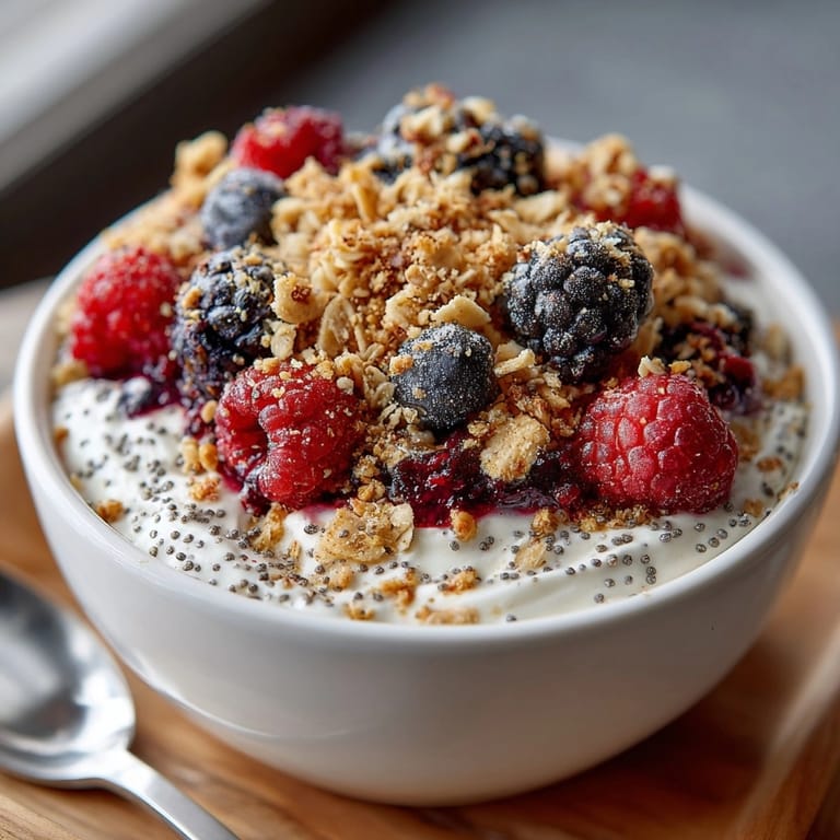 Enjoy the sweet, tart taste of Mixed Berry Crumble Overnight Oats, perfect for a quick and healthy morning.
