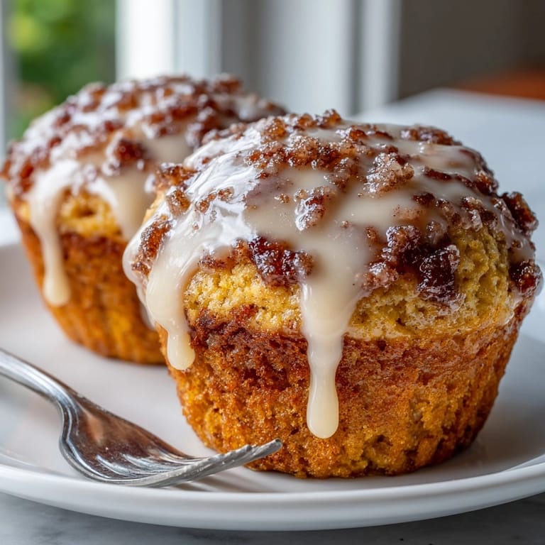 Fluffy maple glazed acorn squash breakfast muffins, drizzled and ready to be enjoyed.