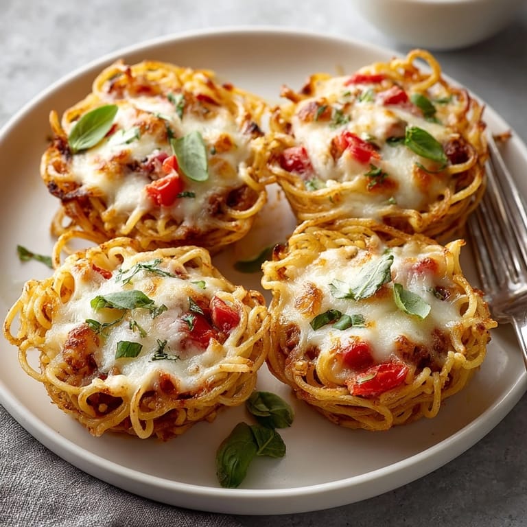 Golden baked Pasta Nest Bowls offer a creative twist to Italian night, filled with tasty sauce and cheese.