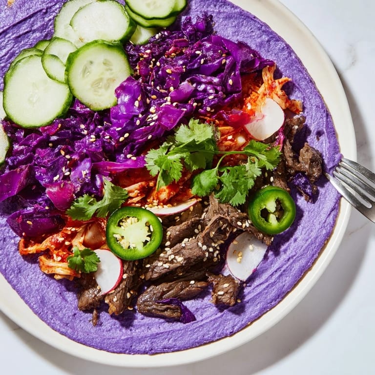 Delicious Global Street-Food Fusion Bowls showcasing creamy ube crema and fresh toppings.  