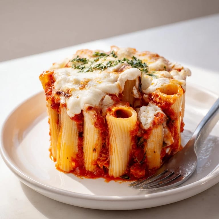 Irresistible Honeycomb Pasta Cake filled with creamy ricotta and topped with bubbling cheese.