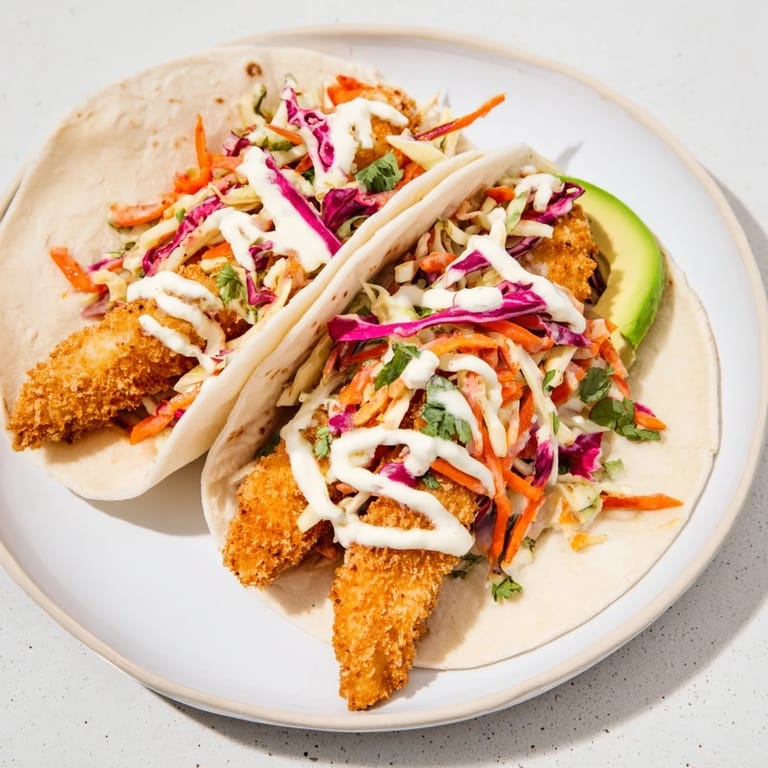 A close-up of beautifully plated crispy fish tacos, perfect for a satisfying meal.