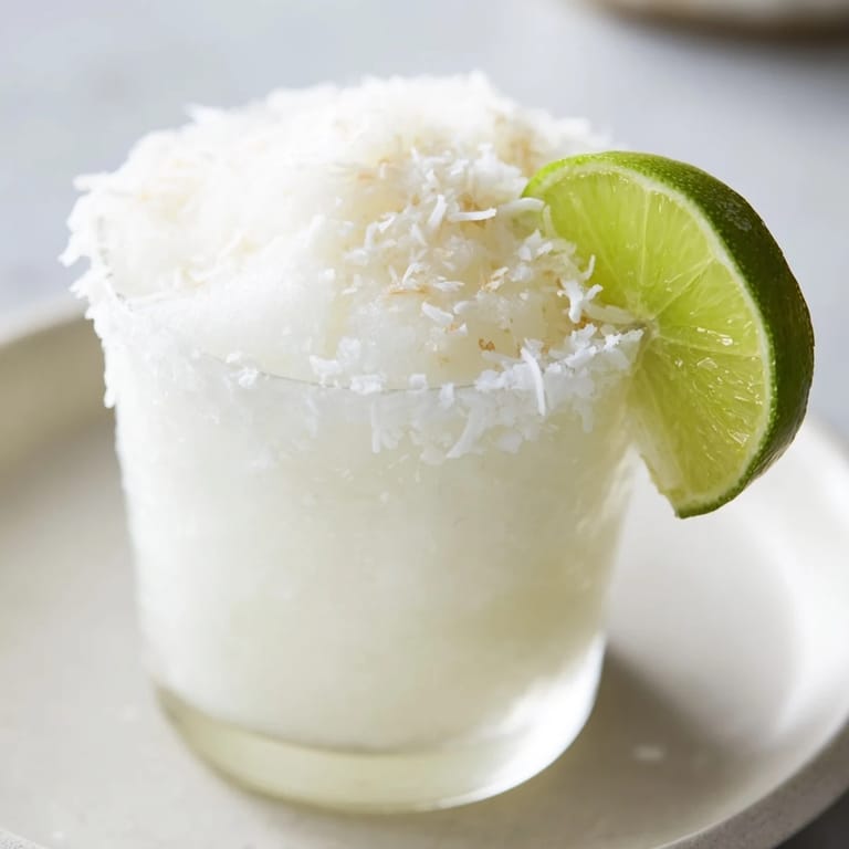 This vibrant photo shows a perfectly blended White Christmas Margarita Slush, ready for your holiday party.