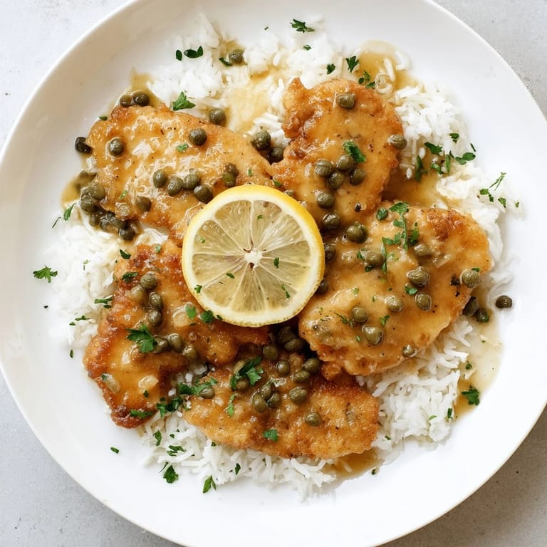 Zesty Express Chicken Piccata Rice Bowl features tender chicken in a lemon-caper sauce, ready in 30 minutes.