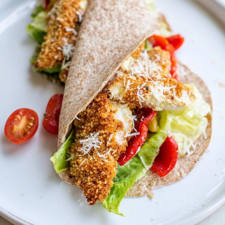 Deliciously arranged Santa Hat Chicken Caesar Wraps showcasing warm tortillas filled with fresh ingredients and crispy chicken.