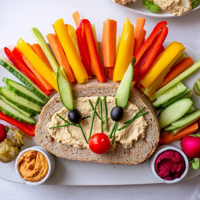 Festive Autumn Hedgehog Dip Platter: a fun, vegetarian appetizer with colorful vegetables for dipping.