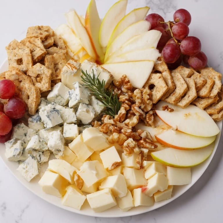 This cheese plate offers a delicious variety, with wheels of brie and cheddar alongside cracker rings.