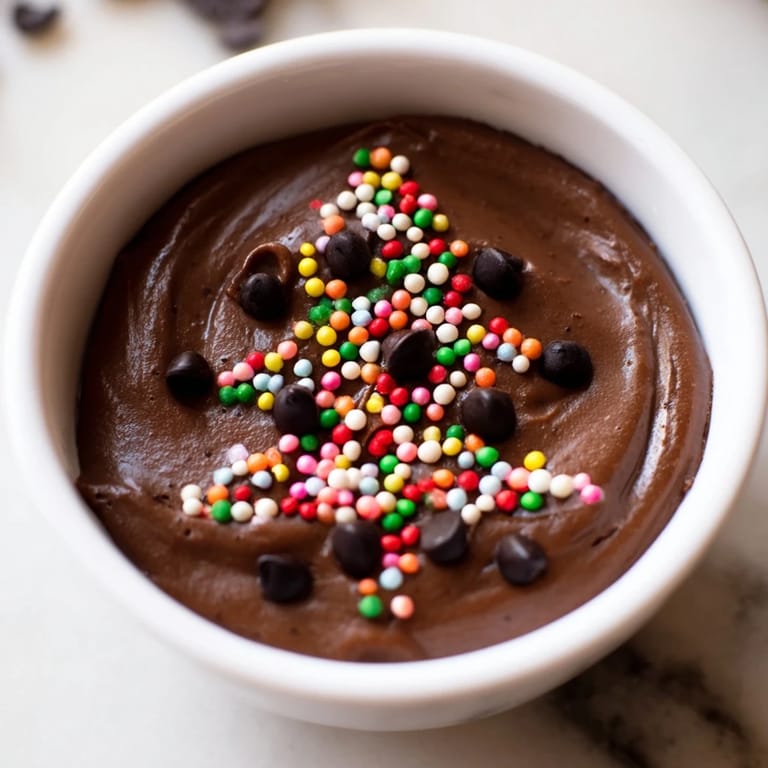 A bowl of Festive Tree Brownie Dip, speckled with mini chips and holiday sprinkles, ready to serve with dippers.