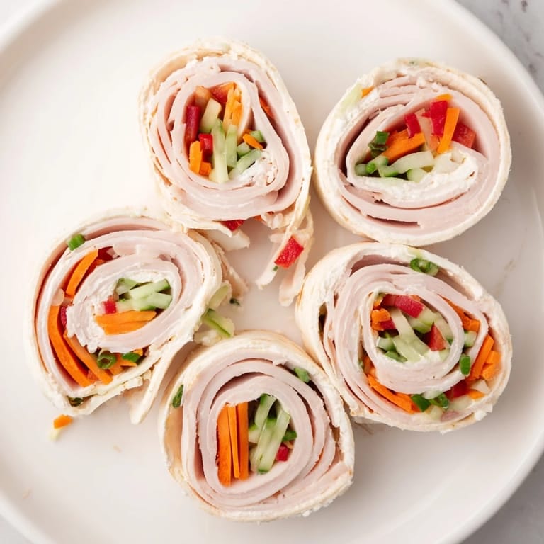 Delicious Smoked Turkey Pinwheels Tree, perfectly plated, with fresh vegetables visible, ideal for your party.