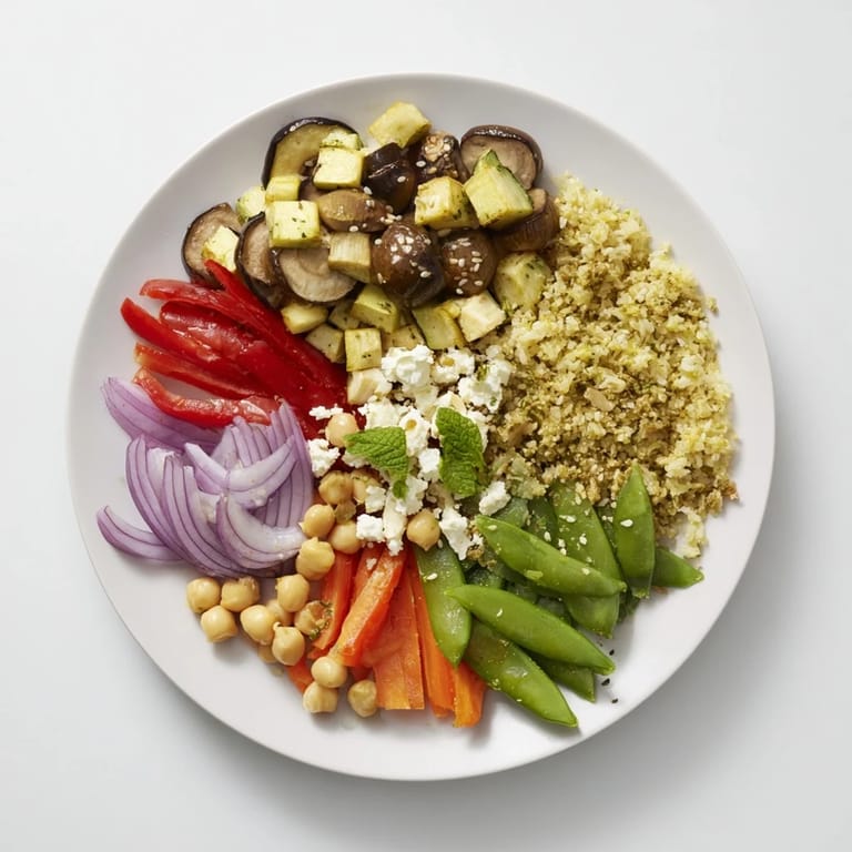 This beautiful photo shows The Spice Route beautifully plated with a colorful assortment of cooked vegetables and herbs.
