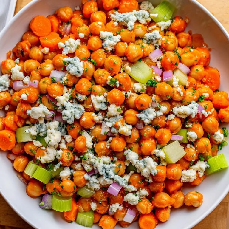 Freshly assembled Buffalo Chicken Bean Salad, ready to serve with optional parsley garnish added.