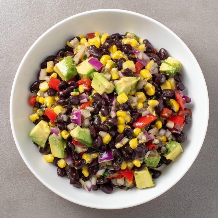 A refreshing bowl of Southwestern Black Bean and Corn Salad, showcasing vibrant produce and cilantro garnish.