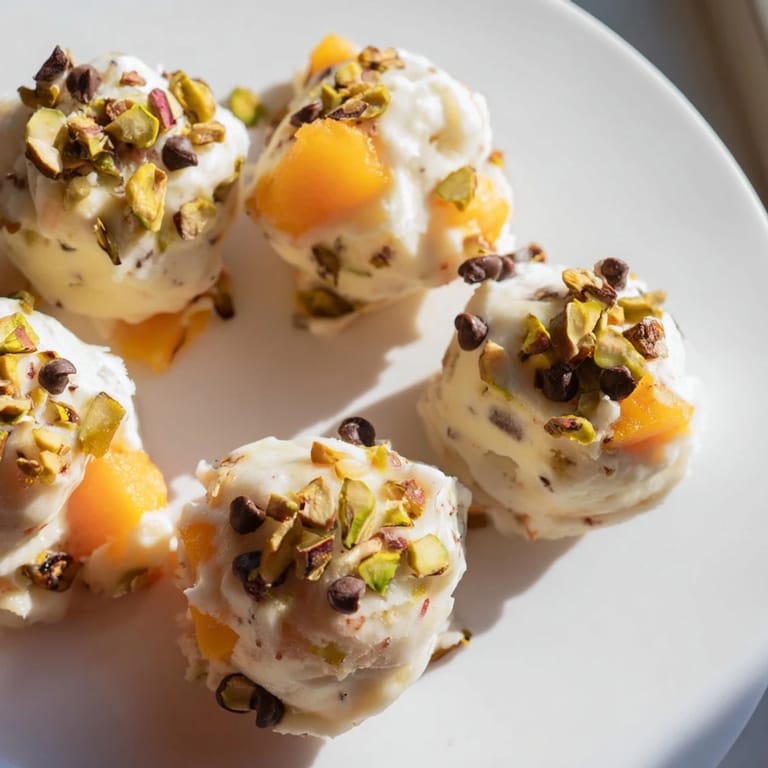 Sweet and cool, these frozen peach yogurt bites provide a perfect blend of peach and yogurt flavors.