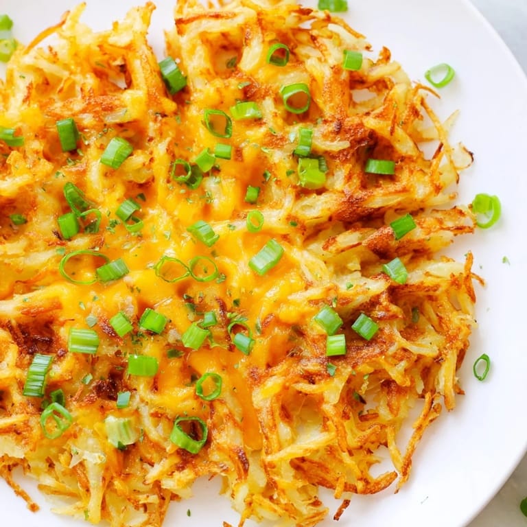 Enjoy the perfectly textured Cheesy Hash Brown Waffles, ideal for a hearty brunch, sprinkled with chives.