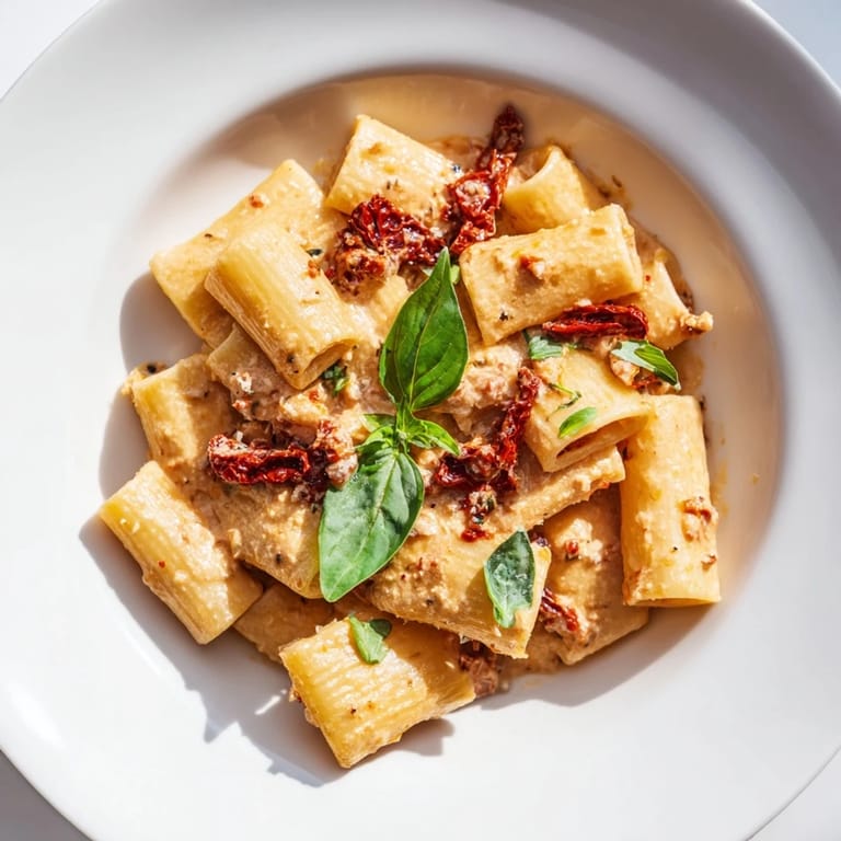 Forkful of creamy sun-dried tomato pasta, glistening with sauce and Parmesan cheese, ready to eat.