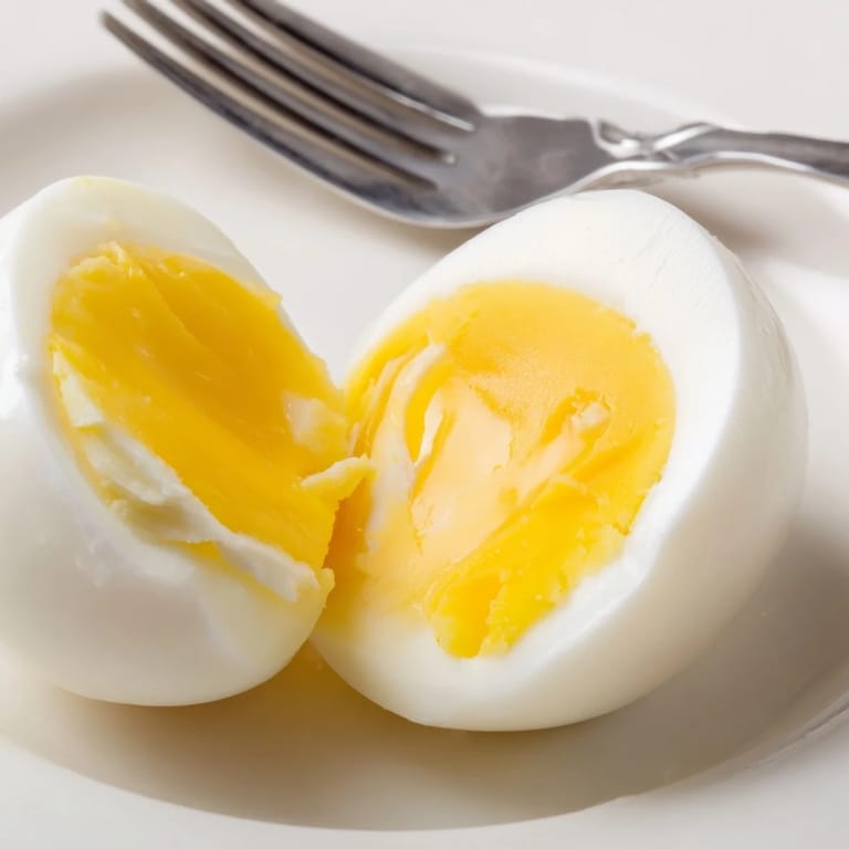 A close-up of finished air fryer boiled eggs, presenting an ideal, easy-to-cook recipe.