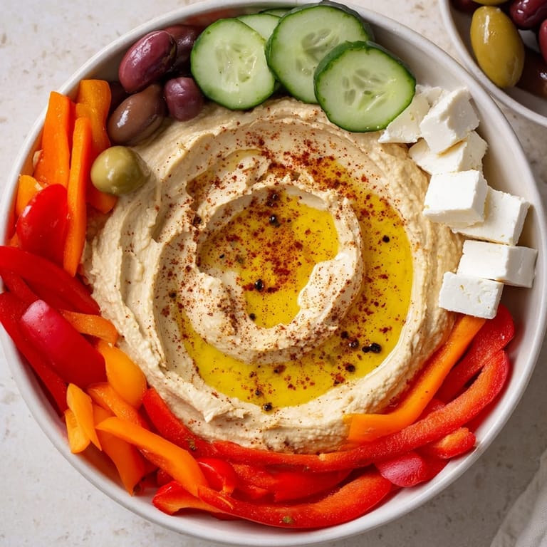 Enjoy a delightful spread: a Middle Eastern Mezze Platter with savory olives, cheese, and fresh ingredients.