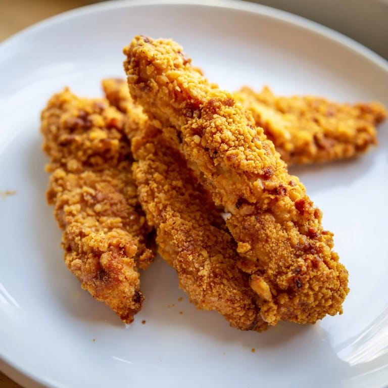 A plate of hot, golden crispy fried chicken tenders ready for a satisfying family dinner.