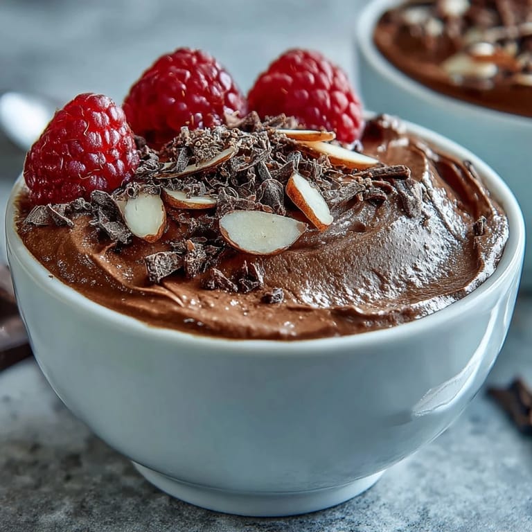 Rich and silky chocolate mousse cups made with cottage cheese and Greek yogurt, garnished with crunchy roasted nuts.  