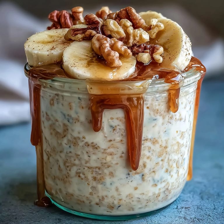 Make-ahead banana bread-inspired oats layered with Greek yogurt, ripe bananas, and toasted walnuts for a satisfying morning meal.