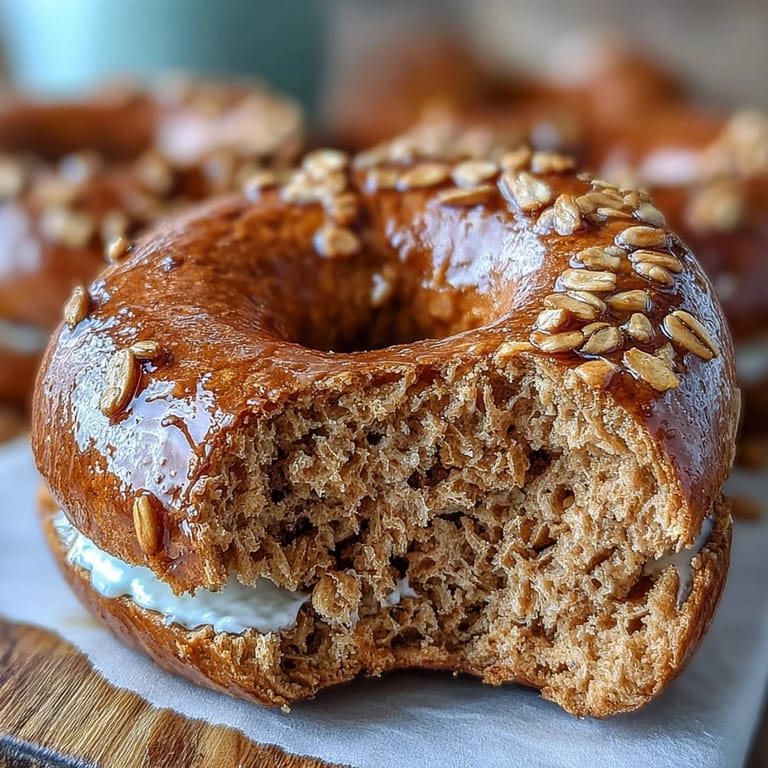 Soft, chewy honey whole wheat protein bagels served alongside a light and airy yogurt dip, perfect for a nourishing and satisfying meal.