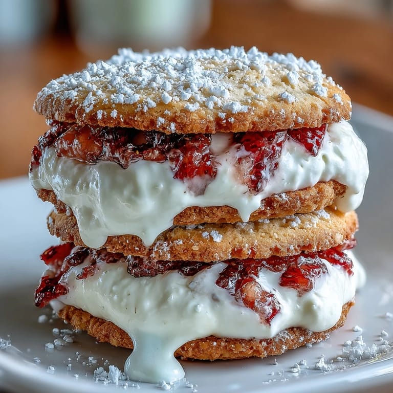 Strawberry Shortcake Cookies with Cream Filling: Buttery cookies studded with juicy strawberries, sandwiched with a fluffy vanilla cream filling.