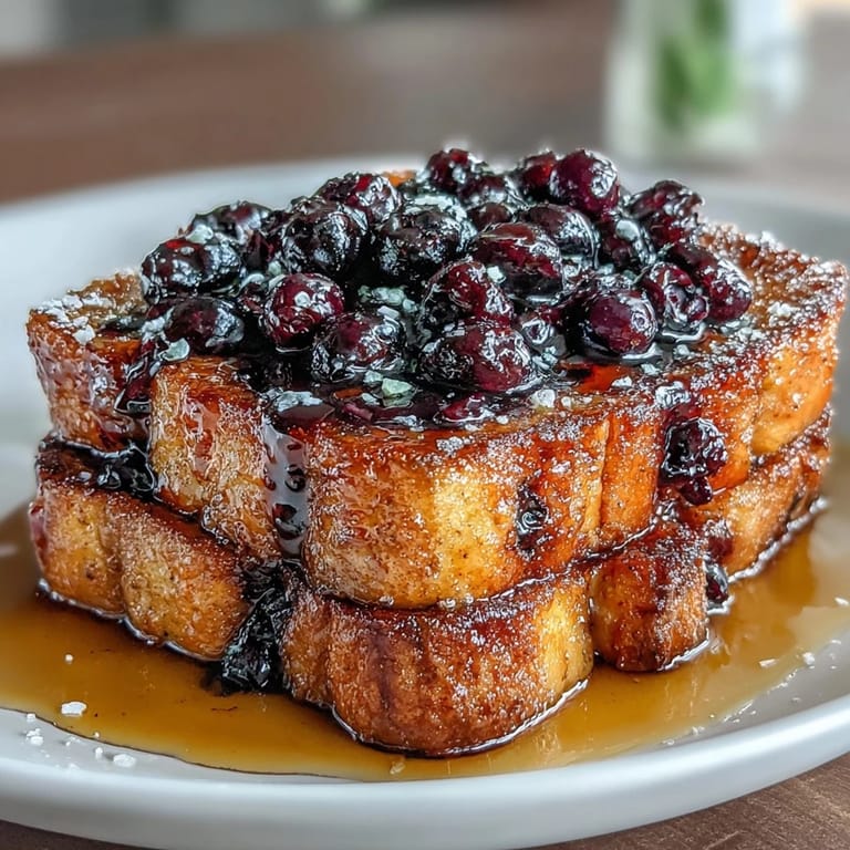 Warm sourdough casserole layered with juicy blueberries and lemon custard, topped with cinnamon sugar for a sweet and tangy brunch treat.