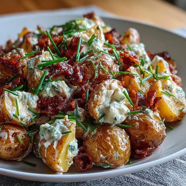 Creamy potato salad bursting with tangy BBQ flavor, sharp cheddar, smoky bacon bits, and fresh herbs for a crowd-pleasing side dish.  