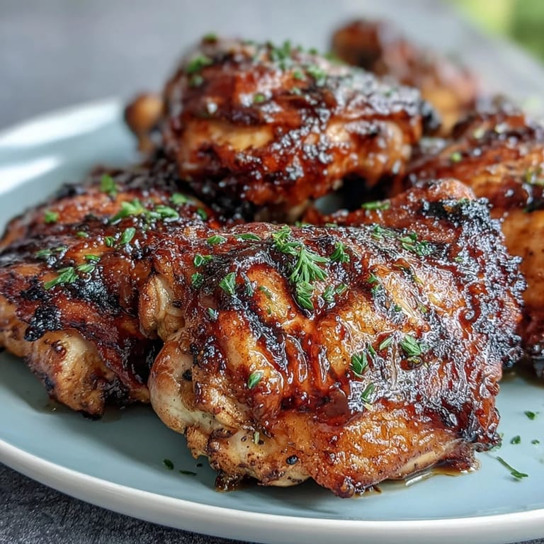 Juicy baked chicken thighs coated in a sticky honey garlic sauce, golden and caramelized, ready for a cozy family dinner.