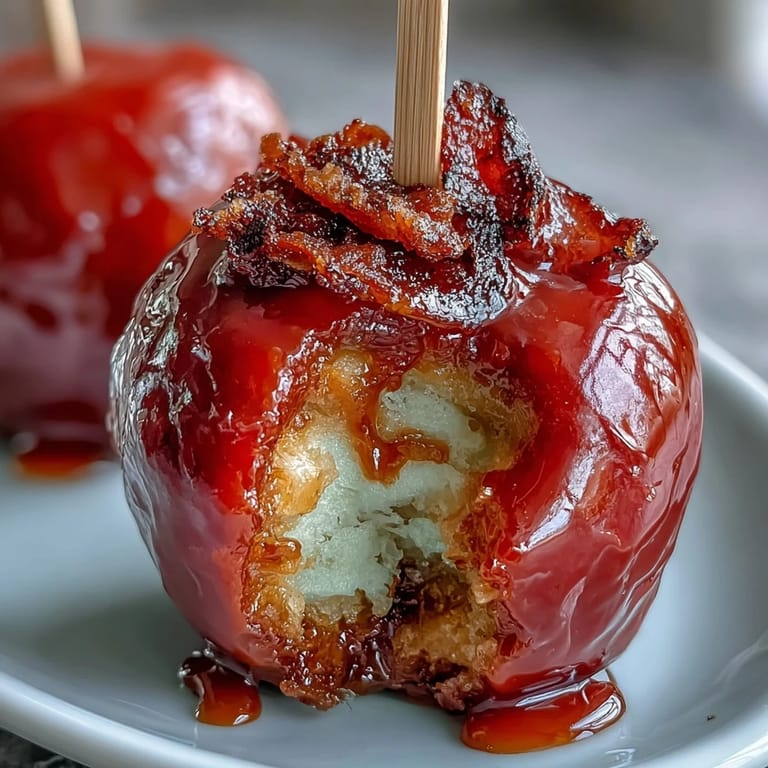 Glossy red candy coating clings to bite-sized apples on toothpicks, offering a sweet-tart treat for any celebration.