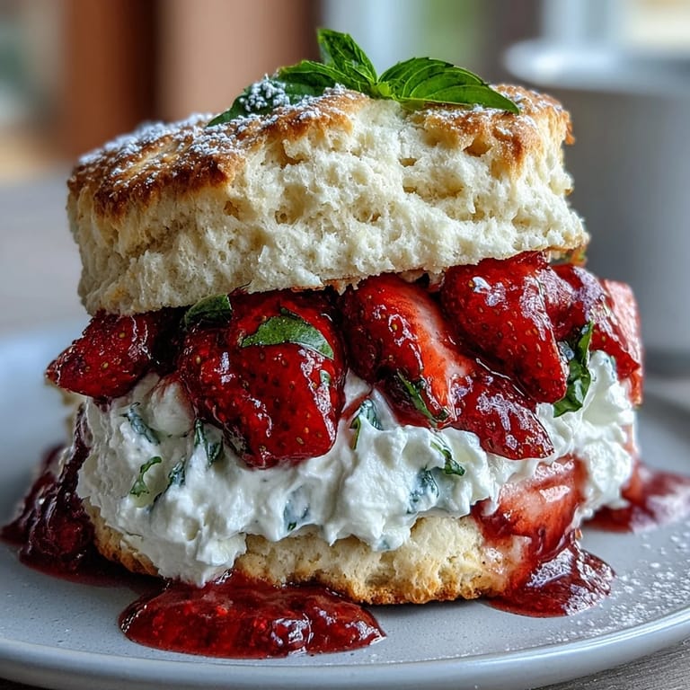 Delicate Strawberry Basil Shortcake Biscuits, a beautiful summer dessert perfect for gatherings.