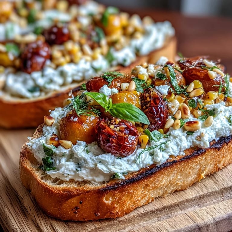 Artfully arranged roasted corn tomato butter board, a delightful summer bite.