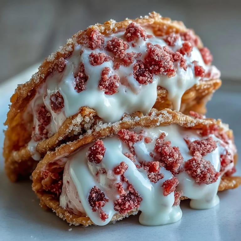 Delightful strawberry crunch cheesecake tacos ready for a festive bite.