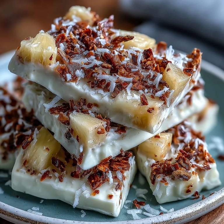 Bright, festive Pineapple Tajín Frozen Yogurt Bark, a refreshing and spicy summer dessert.