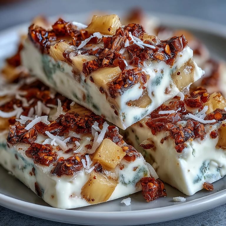 Tangy Pineapple Tajín Frozen Yogurt Bark, a sweet and savory frozen treat ready to break.
