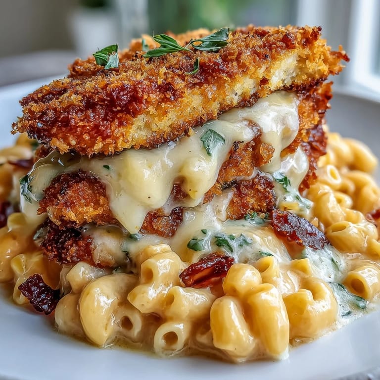 Comforting pumpkin mac and cheese served with savory fried chicken.