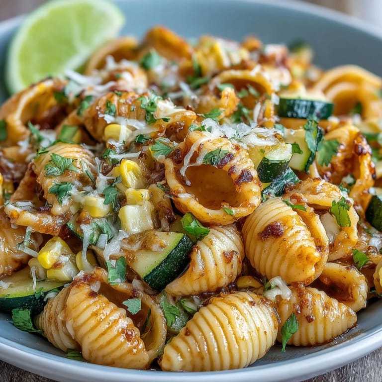 Vibrant vegetarian corn and zucchini taco pasta, ready for family dinner.