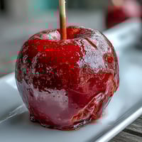 Glossy red candy apples with crisp Granny Smith apples dipped in a vibrant hard candy shell, perfect for fall festivals.