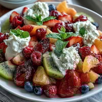 Rainbow Fruit Table with Coconut Whipped Cream - a vibrant spread of fresh fruits and creamy coconut topping for healthy indulgence