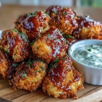 Crispy vegan BBQ cauliflower wings with creamy ranch dip, perfect appetizer.